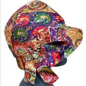 Vintage 60s Colorful Paisley Cloche Flapper Style Hat Green Orange Mustard